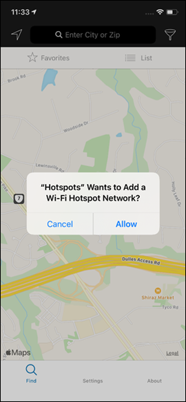 iOS device screen with